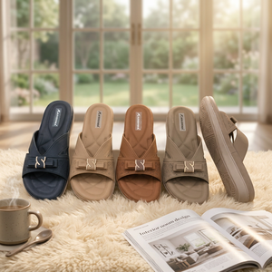 Sandales compensées en cuir véritable pour femme, mules perforées à boucle, chaussures décontractées d'été - Product Image 1