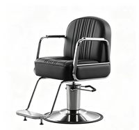 Chaise de barbier portable en cuir noir traditionnel à usage commercial avec base chromée pour salons de coiffure et barbiers, coupe et coiffage