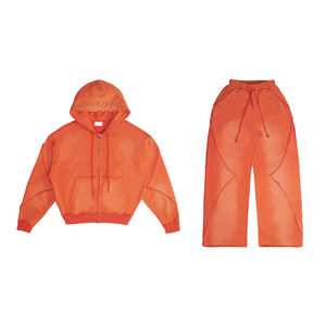 Ensemble streetwear KIingSen de haute qualité en molleton 100 % coton, respirant, délavé à l'acide, effet soleil, avec sweat à capuche zippé et pantalon de survêtement pour homme - Product Image 5