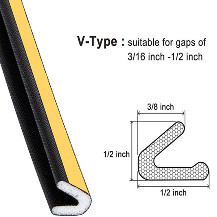 V Shape Weather Stripping Black, 1/2 Inch Wide , Adhesive Weather Strip Door Frame Seal PU Foam Strip Weather Seal