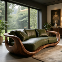 Designer Bio-Curved-Sofa mit Fiberglas-Holzmaserungsrahmen und Lederpolsterung für Wohn- und Gewerbenutzung