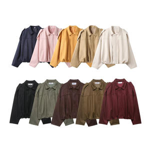 <span class=keywords><strong>La</strong></span> <span class=keywords><strong>veste</strong></span> pilote d'automne en daim texturé et élégant est un manteau à revers de couleur unie à <span class=keywords><strong>la</strong></span> mode et polyvalent - Product Image 1