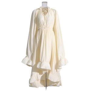 Vestido Longo Elegante Vintage de Primavera para Mulheres, Corte Solto, Decote em V, Com Renda e Babados - Product Image 5