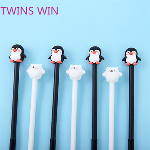 Haute qualité quantité minimale de commande bas coréen nouveau style fournitures de bureau et papeterie scolaire dessin animé pingouin forme plastique gel stylo à encre 2011 - Product Image 3