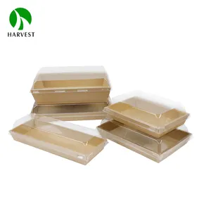 生分解性リサイクル可能なクラフト紙デザート寿司包装トーゴ長方形ボックスペーパートレイサラダ用