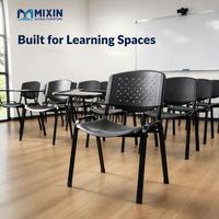 Chaise de formation en classe avec tablette d'écriture, accoudoir, coque en plastique noir, dossier ergonomique, structure en acier, chaise de conférence pour étudiants à usage scolaire