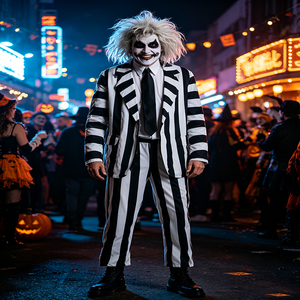 Disfraz de <span class=keywords><strong>Beetlejuice</strong></span> para Hombre, Conjunto de Traje con Rayas Blancas y Negras, Disfraz de Halloween - Product Image 5