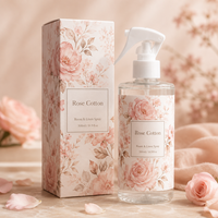 Diffuseur de parfum d'ambiance en lin transparent 250 ml, marque privée, parfum rose pivoine, formule personnalisée, étiquette personnalisée, boîte de vente au détail
