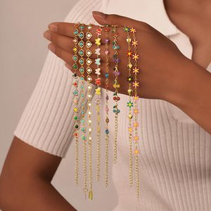 <strong>Wholesale</strong> Women's Stainless Steel White Oil-Dripped Heart Flower Cherry 14K Gold Chic Elegant Versatile <strong>Fashion</strong> <strong>Jewelry</strong> Bracelet - Product Image 2