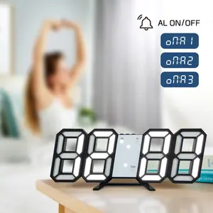 2023 Korea No. 1 Hot Sale Ins Modern Home Decor 3 Brightness Levels Night Light Wall Table Desk 3D White Digital LED Alarm Clock