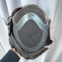Prothèse capillaire pour hommes en dentelle française, système de cheveux humains, nœuds naturels blanchis, base respirante en dentelle et PU