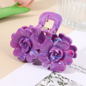 Pince à cheveux rose de 8 cm, dégradé de couleurs bonbon, double fleur, pour femmes - Product Image 2