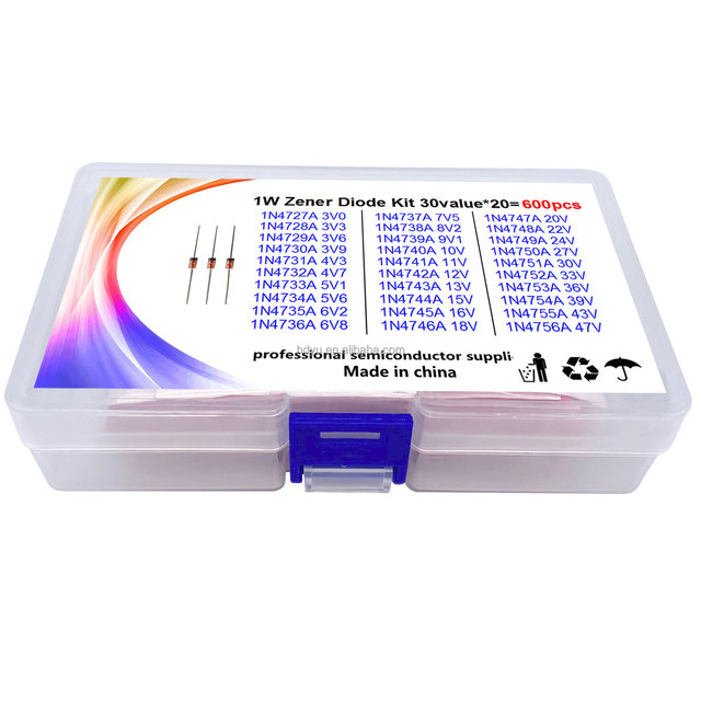 30 Types of 600PCS 1W Zener Crystal Glass Zener Diode 1N4727 (3V0)-4756A (47V) Kit