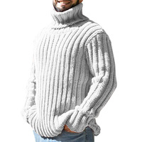 Pull à col montant pour homme, vert militaire, tricoté, coupe ajustée, mode automne-hiver, vêtements pour jeunes, 99% de contenu