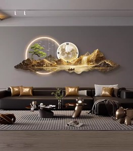 Reloj de Pared LED Acrílico, Decoración de Estilo Art Deco, Pintura de Paisaje para Sala de Estar, Arte de Pared con Función para Colgar - Product Image 2
