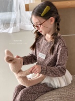 Ensemble de pyjamas pour enfants à col rond, 95,5% coton, 4,5% élasthanne, doux et confortable, manches longues, pantalon, vêtements de détente, vente en gros en stock