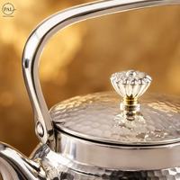 Bouilloire en acier inoxydable martelé avec poignée en acier, finition poli miroir, bec élégant, 1L 1.5L 2L 3L, compatible gaz et induction, pour la cuisine domestique et la préparation du thé
