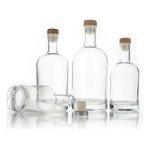 Round Recyclable Vodka Wine Liquor Spirits 50ml /100ml /200ml/250ml/375ml Glass Bottle For Spirits With Label Sticker
