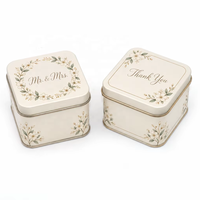 Boîte en fer blanc personnalisée en gros OEM, mini boîte carrée en fer blanc gaufré or rose et argent pour dragées de mariage