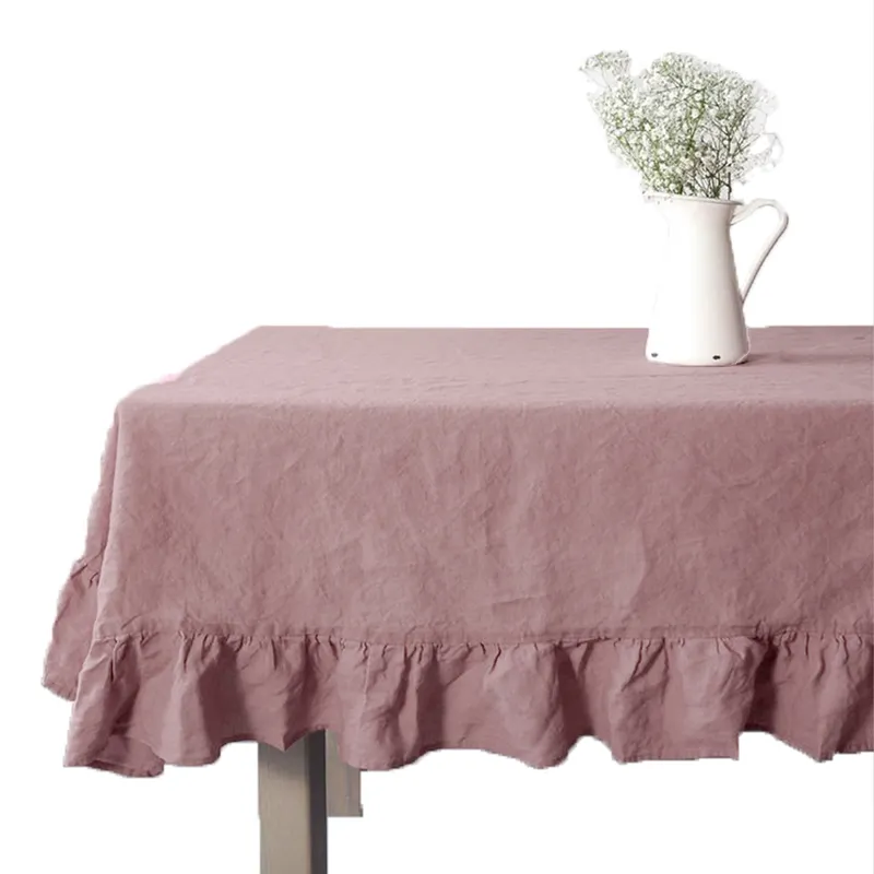 cool French 100% linen Ruffle tablecloth ECO Wholesale Restaurant Ruffle table cloth linen for family