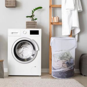 Large Cylindrical Folding <b>Laundry</b> Basket Durable Mesh Design Multi-Functional Household Package Clothes Clothing Storage Bag - Product Image 4