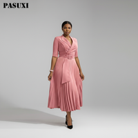 PASUXI Robe Imprimée pour Femme, Sexy Col en V, Manches Courtes, Fendue Évidée, Coupe Ajustée, Grandes Tailles