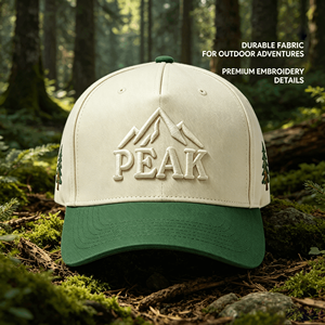 Gorra <span class=keywords><strong>de</strong></span> Béisbol <span class=keywords><strong>de</strong></span> Algodón Bordada con Diseño 3D <span class=keywords><strong>de</strong></span> Pino y Montaña PEAK, Bicolor Verde Crema, para Exteriores, Venta al por Mayor - Product Image 3