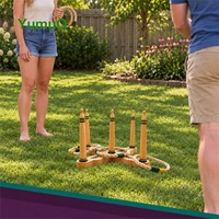 YumuQ Premium Kiefernholz Hoopla Ringwurfspiel für Draußen, Garten, Strand und Camping