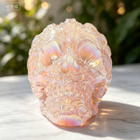 Collection de sculptures de crânes sculptés en quartz rose Aura, décoration artistique, ornement rond en pierre bleue, décoration Feng Shui pour la maison