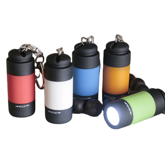Hot Selling Rechargeable LED Torch Flashlight Mini Portable Green Plastic Keychain Rotary Switch Waterproof Outdoor Camping