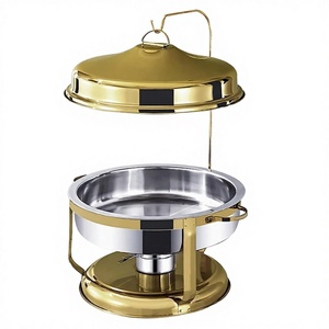 Réchaud de buffet en métal antiadhésif doré, chauffage électrique à l'alcool, avec couvercle isolant suspendu, design moderne et épuré, rond, pour usage hôtelier - Product Image 2