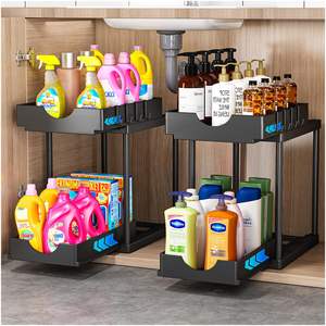 2 packs d'organisateurs et <span class=keywords><strong>de</strong></span> rangements doubles coulissants <span class=keywords><strong>sous</strong></span> l'évier, rangement et organisation <span class=keywords><strong>de</strong></span> la <span class=keywords><strong>salle</strong></span> <span class=keywords><strong>de</strong></span> <span class=keywords><strong>bain</strong></span> à deux niveaux <span class=keywords><strong>sous</strong></span> l'armoire - Product Image 1