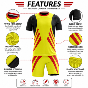 Men's Yellow <b>Red</b> <b>Striped</b> Soccer Uniform Shorts Set Moisture Wicking Sublimated Print Athletic Fit All Seasons - Product Image 5