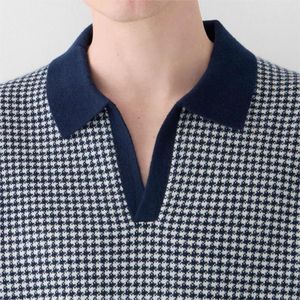 Houndstooth dệt kim áo sơ mi ve áo cổ áo ngắn tay áo người đàn ông polo Áo sơ mi - Product Image 4