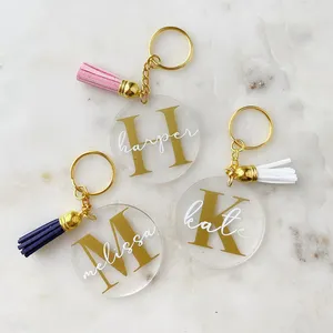 Personalized Initial Key Chain Custom Name Acrylic Keychain Bridesmaid Gift Custom Tassel Keyring Party Favor