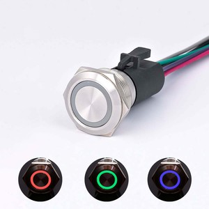 RGB LED ปุ่มกด22มม. กันน้ำกันการทำลายชั่วขณะสวิตช์ปุ่มกดเรืองแสงพร้อมไฟ LED สำหรับเครื่องจักรเรือรถยนต์12V LED - Product Image 1