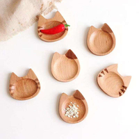Petite assiette en bois en forme de chat mignon, faite à la main en bois de hêtre, mini assiette à sauce, plateau à bijoux, pour la décoration de la maison, de la cuisine et de la table