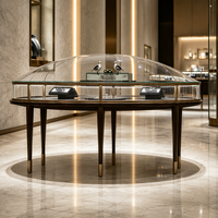 Vitrine de présentation de bijoux de luxe, comptoir circulaire en verre trempé pour bijoux avec tiroirs de rangement et éclairage LED