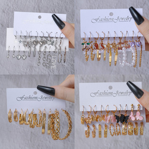 Juego de Aretes de Bisutería, Aros en Tono Dorado y Plateado con Colgante de Mariposa, Accesorios para Mujer, 12 Pares de Estilos Variados - Product Image 1