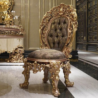 Ensemble table et chaises de salle à manger en bois antique sculpté à la main de style européen royal baroque, design traditionnel de villa