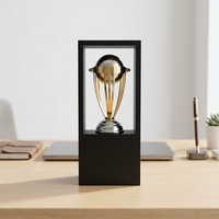 Vitrine moderne pour trophée de cricket en métal avec finition dorée et base noire, trophée de cricket finition dorée, vitrine de présentation en métal pour trophée de cricket B