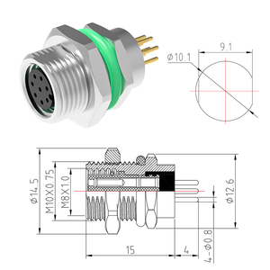 M8 DIN Ô tô điện không thấm nước <span class=keywords><strong>8</strong></span> <span class=keywords><strong>pin</strong></span> Thông tư cảm biến phía trước gắn chặt điện nữ ổ cắm PCB bảng điều khiển gắn kết nối - Product Image 3