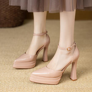 Chaussures de mariée Mary Janes françaises pour femmes, nouvelle collection été 2026, à talon épais, respirantes, à brides croisées, en cuir véritable, tendance mode - Product Image 3