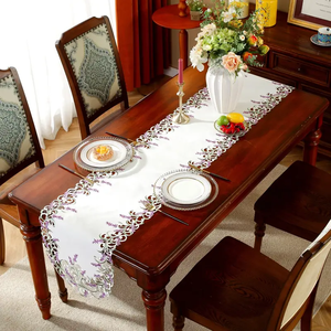 Pastoral Lavender Flower <strong>Embroidered</strong> Rectangular Tablecloth for Home Hotel Wedding Holiday Decorations Includes <strong>Table</strong> <strong>Runner</strong> - Product Image 2