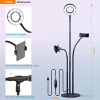 Support de téléphone et support de microphone et bras flexible 3 modes d'éclairage Anneau de selfie à 10 niveaux pour Selfie Live Stream Makeup YouTube