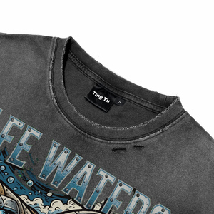 2026 <b>Men's</b> Acid Wash Distress Cotton Breathable T-Shirts Custom Front Panel Print O-Neck Short Sleeve Street Tops for Wholesale - Product Image 3