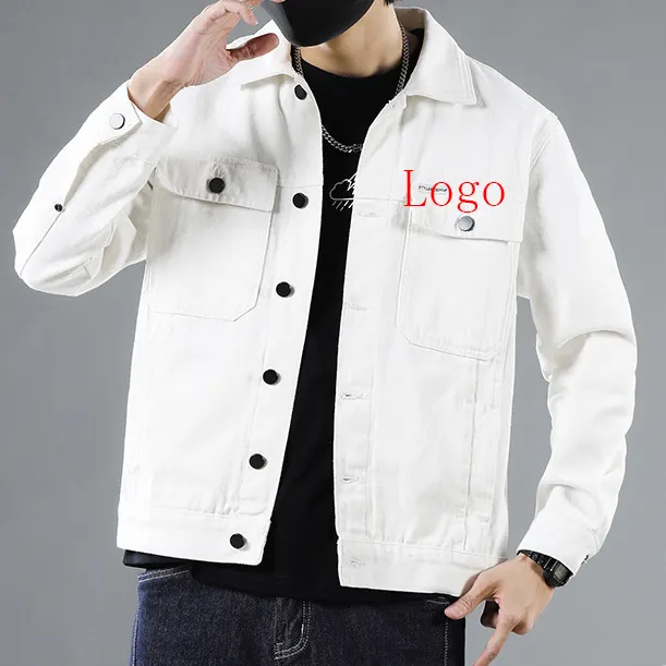 Custom Male Streetwear Jacket White Jean Bomber Jacket Winter Coats Mens Clothing Casual Man Jackets