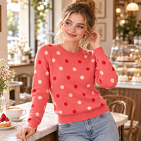 Pull en tricot jacquard à pois pour femme, col rond, manches longues, pull décontracté, tricoté, personnalisable OEM ODM, vente en gros