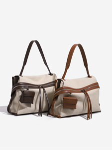 Luxury Customization Canvas Shoulder Tote <b>Bag</b> With Zipper Closure And Tassel Detail Minimalist Design Unisex Large Capacity - Product Image 1