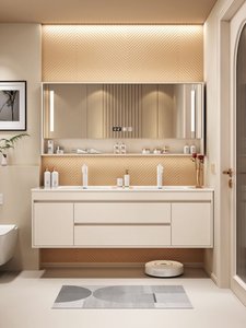 <b>Light</b> Luxury Modern Solid Wood Smart Bathroom <b>Vanity</b> with Smart <b>Mirror</b> Ceramic Double Basin Wall-Mounted Wash Basin - Product Image 6